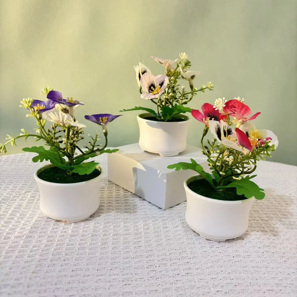 plantes artificielles fleurs feuilles moderne blanc rose violet jaune bleu pot décoration intérieureextérieur