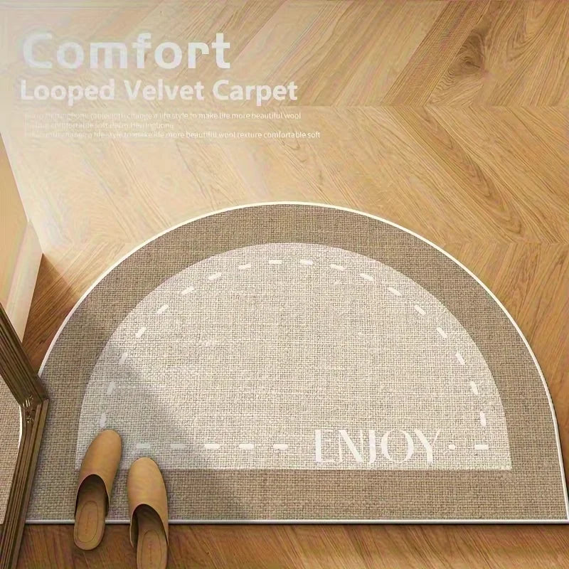 tapis demi circulaire beige clair velours bouclé moderne antidérapant porte entrée bienvenue maison résistant