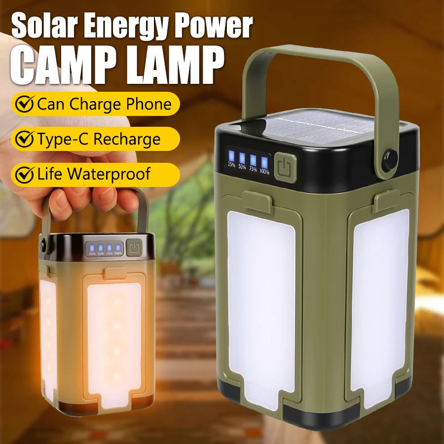 lampe solaire portable camping vert olive modes éclairage led recharge usb