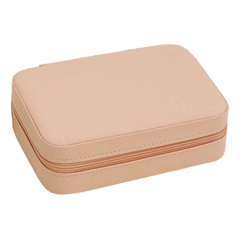 boîte bijoux simili cuir moderne fermeture glissière 16cm 11cm 5cm beige bleu rose