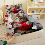 drap plat motif chaton cœur rouge moderne gris coton polyester lit chambre