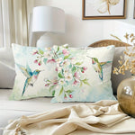 housses coussins carrés fleurs oiseaux printemps polyester blanc opacité zipper lit canapé décoration