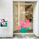 autocollants fleurs stylisées nice day moderne diy pvc adhésif rose vert blanc jaune gris
