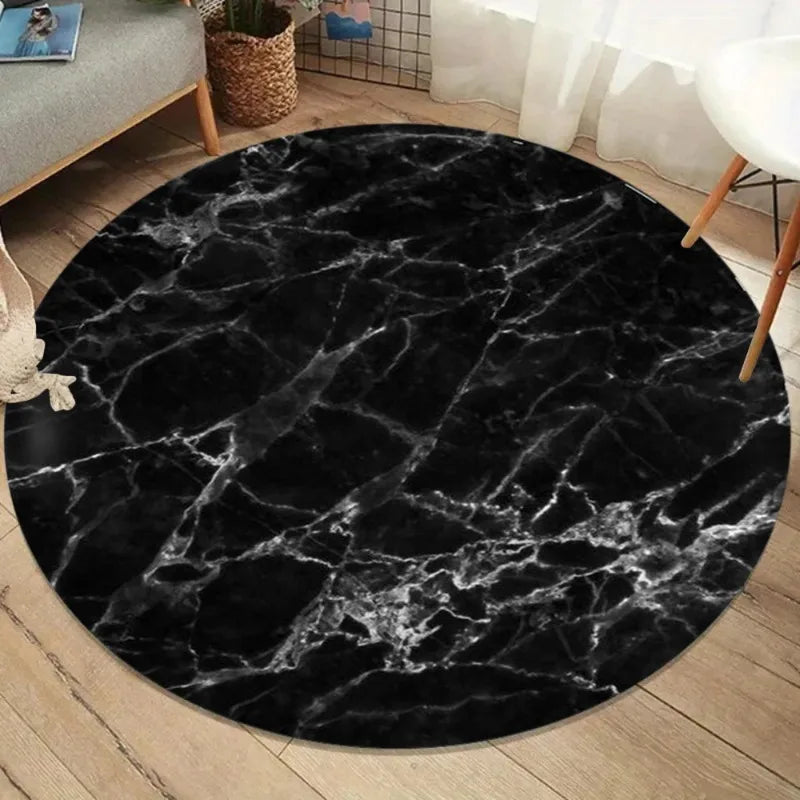 tapis rond marbre noir or paillettes moderne salon chambre salle bain 80x80cm 120x120cm doux