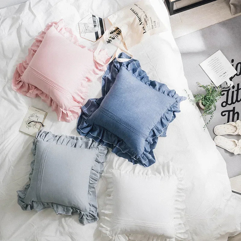coussins volants coton blanc rose bleu doux moderne lit respectueux environnement
