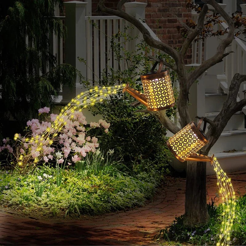 lampes solaires decoratives arrosoir bronze lumiere jaune ajourée rustiqueextérieur led ip65
