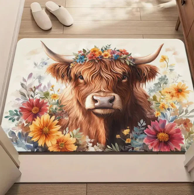 tapis bienvenue vache fleurs géométrique antiplis résistant extérieur salon chambre bain moderne polyester