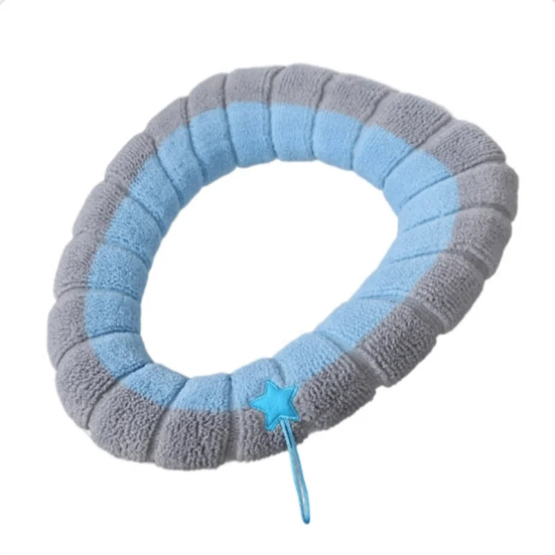 coussin toilette portable gris bleu vert rose rayures doux confortable poignée élastique
