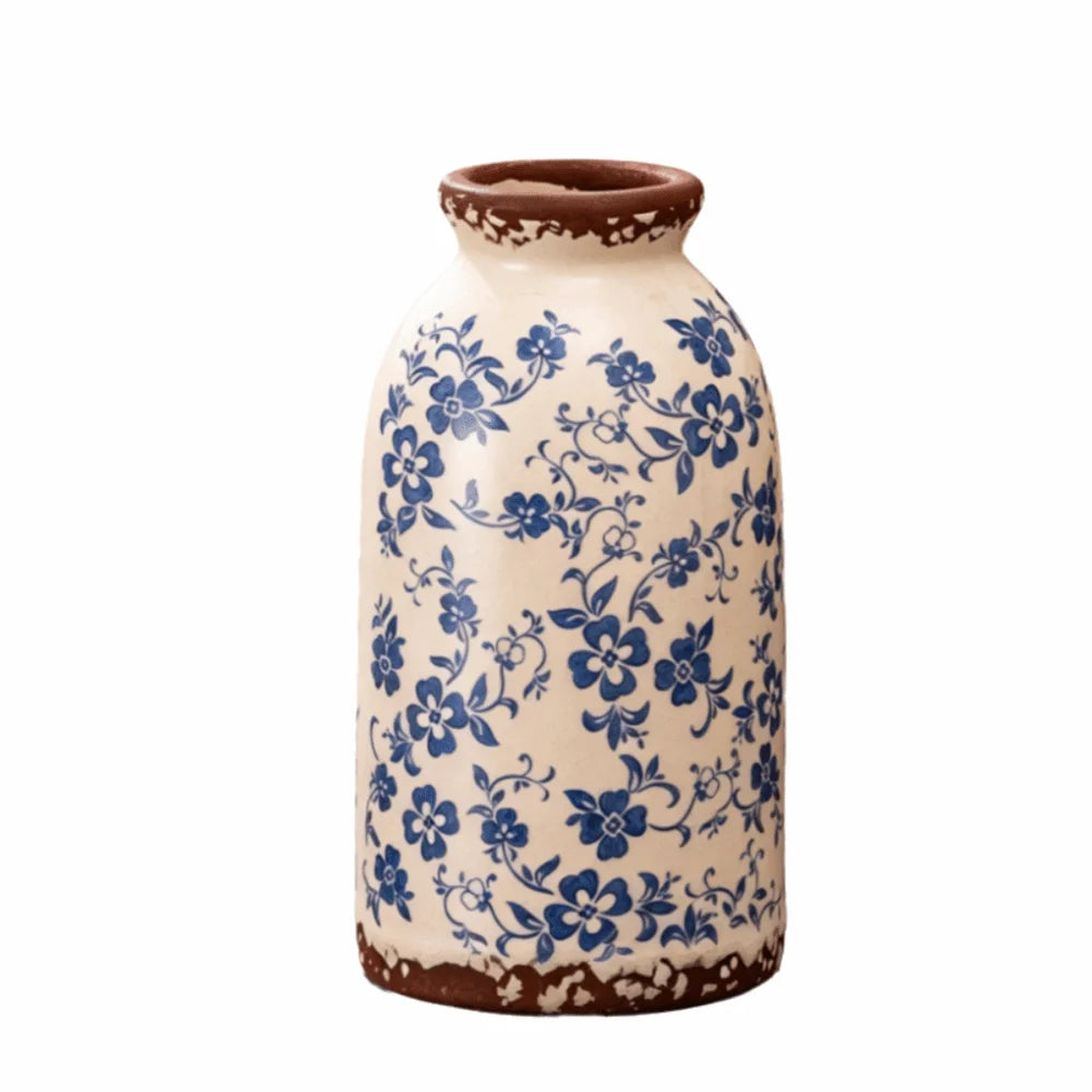 vase vintage floral poterie opaque couleur beige vert rose brun