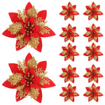 décoration noël fleurs artificielles rose glitter rouges décoratives festive maison
