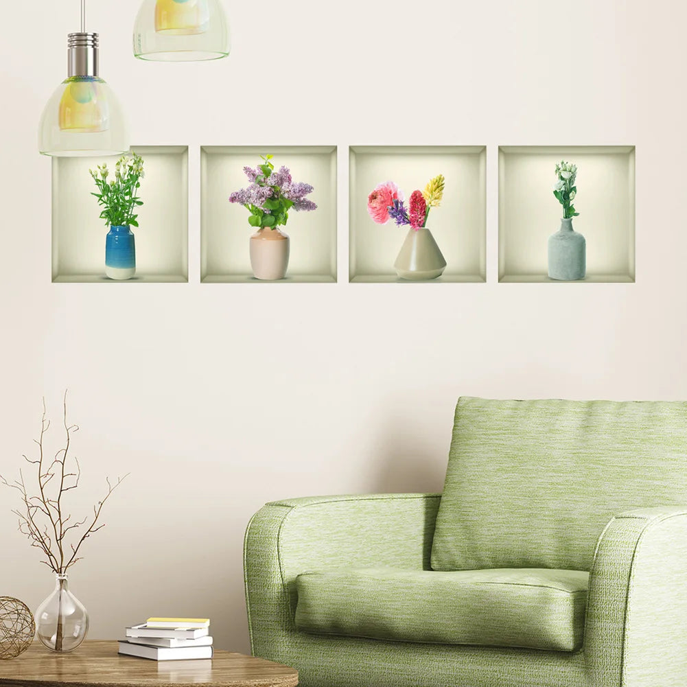 stickers muraux vases fleurs moderne autoadhésifs couleurs variées decoration intérieure chambre salon