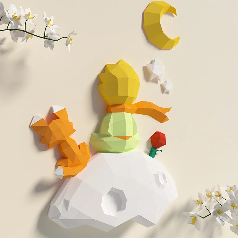 figurine papier little prince polygones geometriques artisanal origami accessoires enfants decoration chambre fantaisie sciencefiction