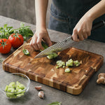 planches découper bois acacia couteaux légumes herbes rustique cuisine basaltique respectueux environnement