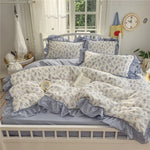 ensemble literie princesse housse couette drap taies oreiller fleurs roses romantique doux
