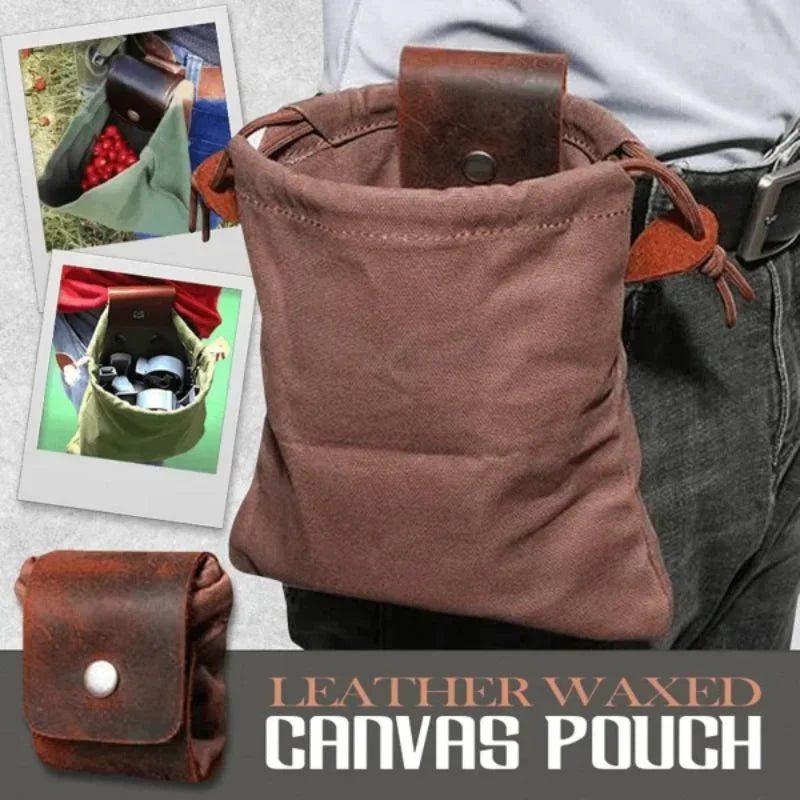 pochette multifonctionnelle toile coton cuir marron vert noir vintage rustique respectueux environnement anneaux boutons
