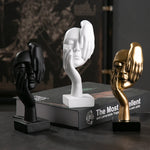 statuettes décoratives visage humain noir blanc doré modernes minimalistes abstraites contemporaines base carrée livres