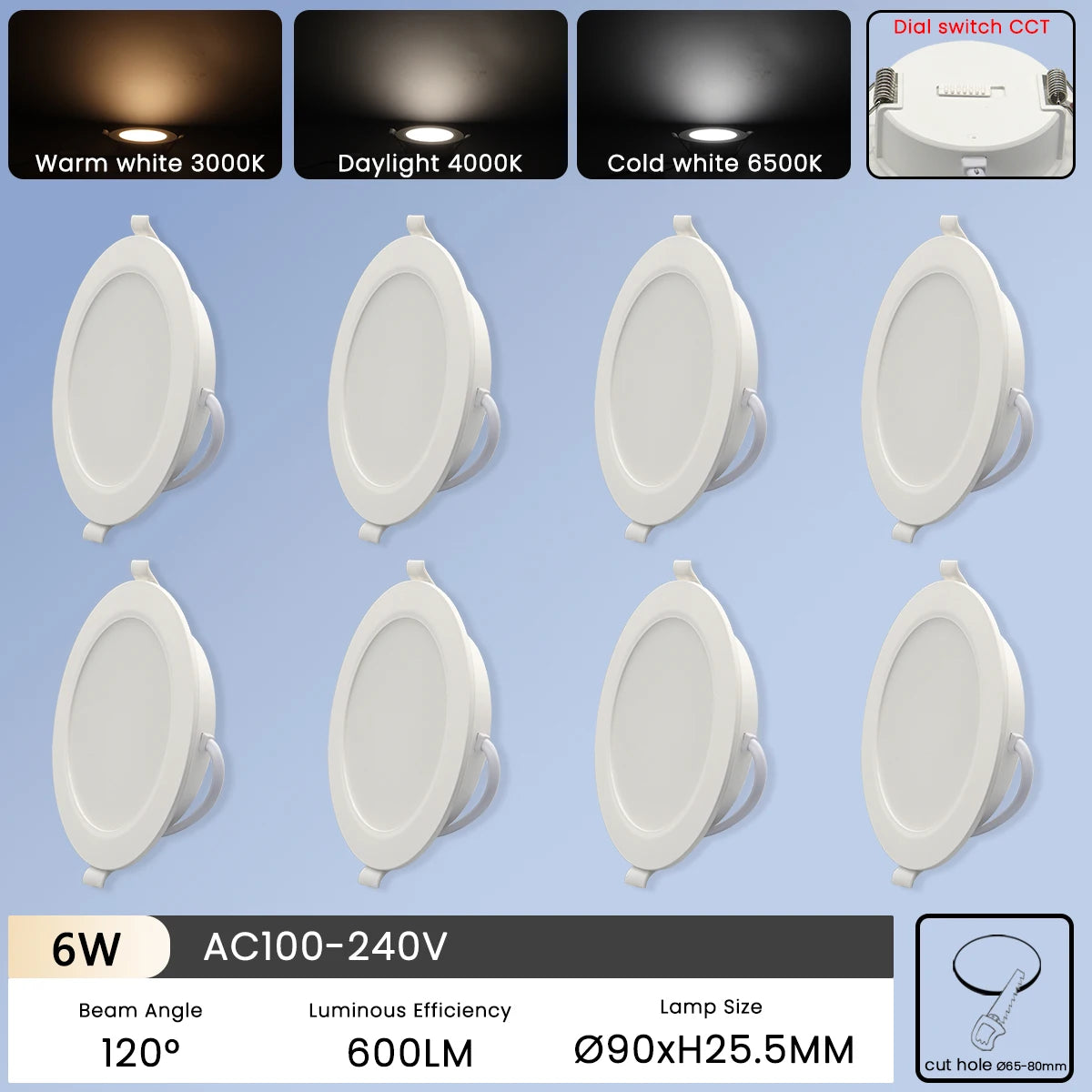 spots led encastrables 10w 14w 17w 20w 24w blanc modernes 120° cct 3000k 4000k