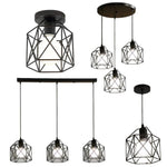 suspension lumineuse industrielle noir grille géométrique opacité ampoules e27