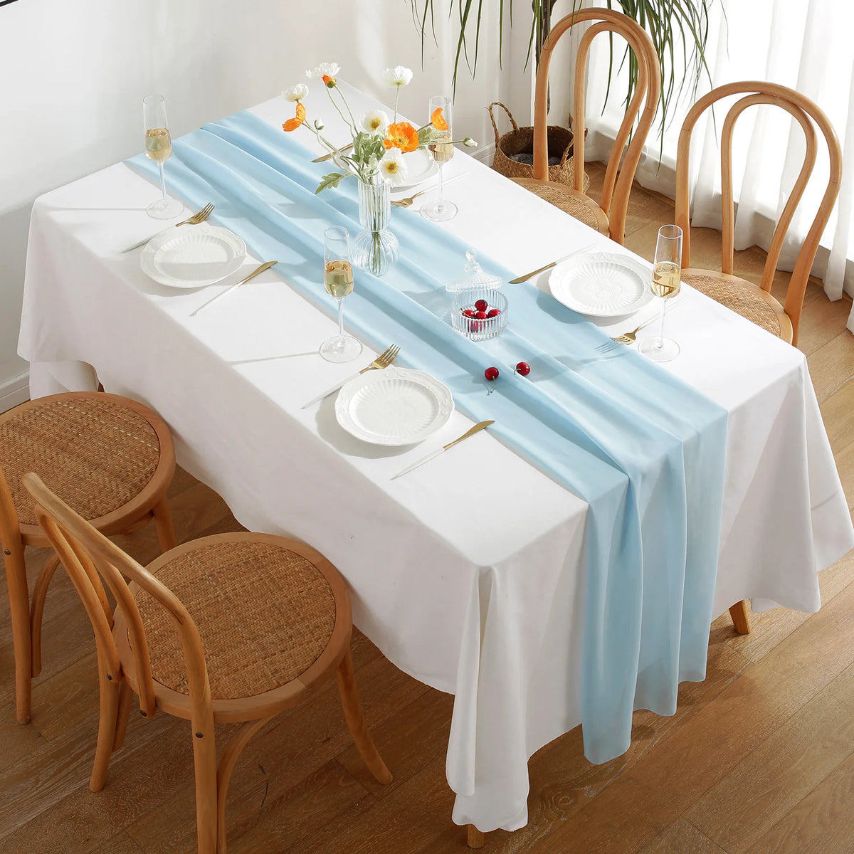 chemin table vert clair moderne uni opaque 30x300cm ruban blanc decoration anniversaire mariage noel