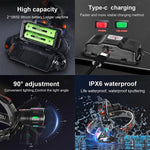 lampe frontale led tactique rechargeable usb noir réglable ipx6 éléments fluorescents