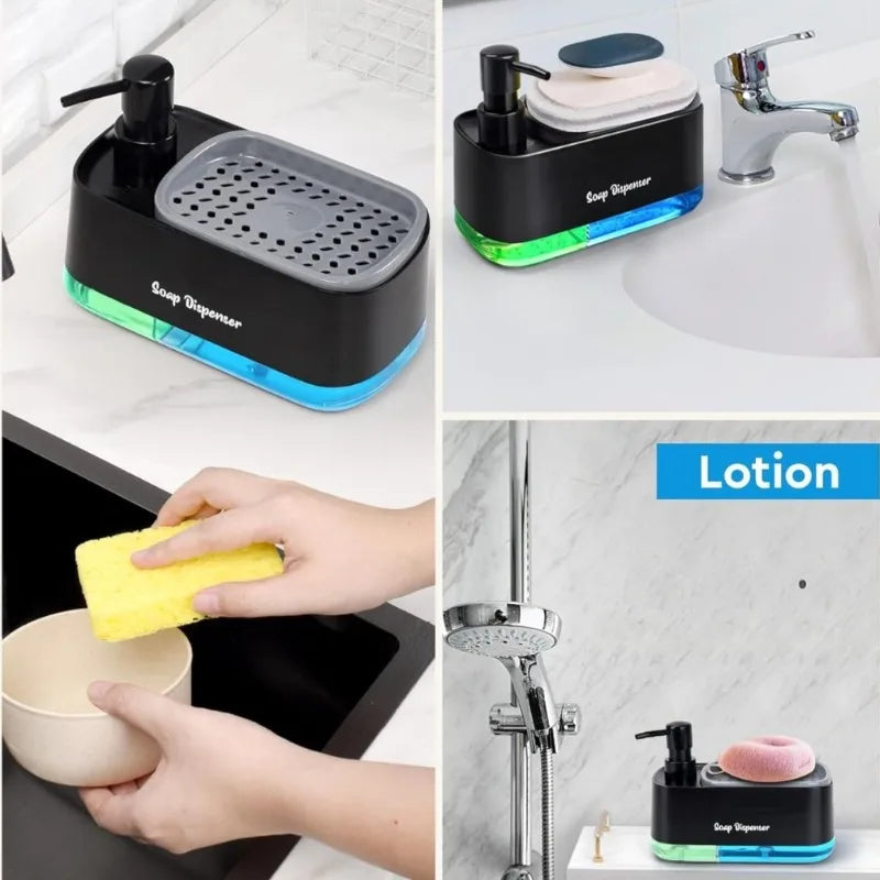 distributeur savon liquide double pompe noir vert bleu moderne éponge
