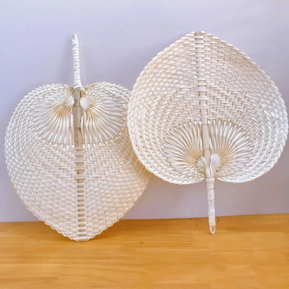 ventilateur pliant tressé bohème bambou feuille crème artisanal été mariage