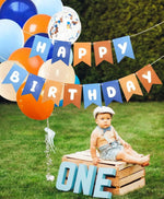 guirlande fanions anniversaire bleu orange lettres blanches décorative festives enfant adulte festivités