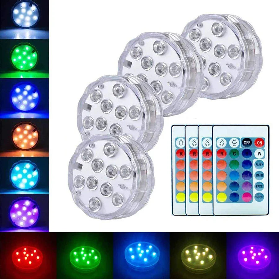 lampe led submersible transparente moderne 12 diodes rgb télécommande ip67 certifiée vde ul rohs