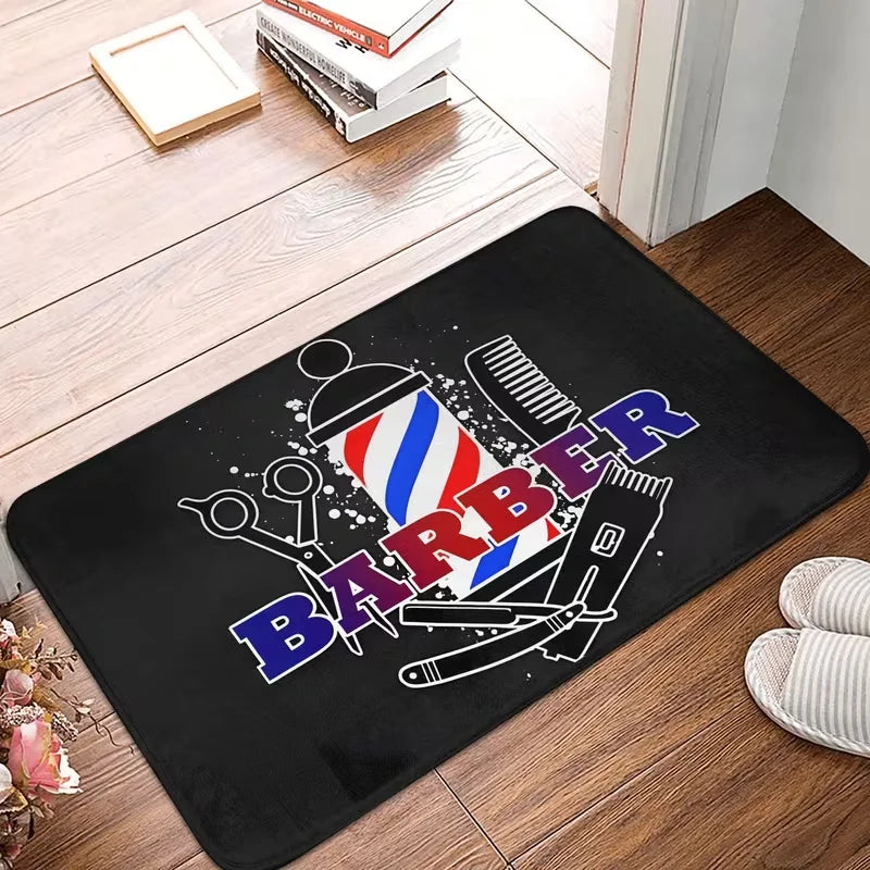 tapis sol barbier motif traditionnel moderne noir blanc bleu rouge or 30x50cm 40x60cm 50x80cm