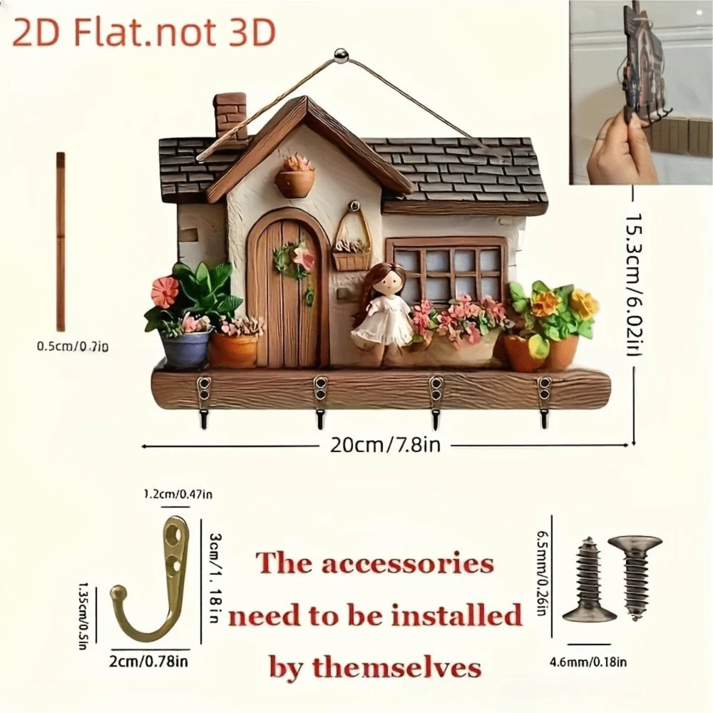 porte clés mural bois maison miniature couleurs vives plantes figurine kit