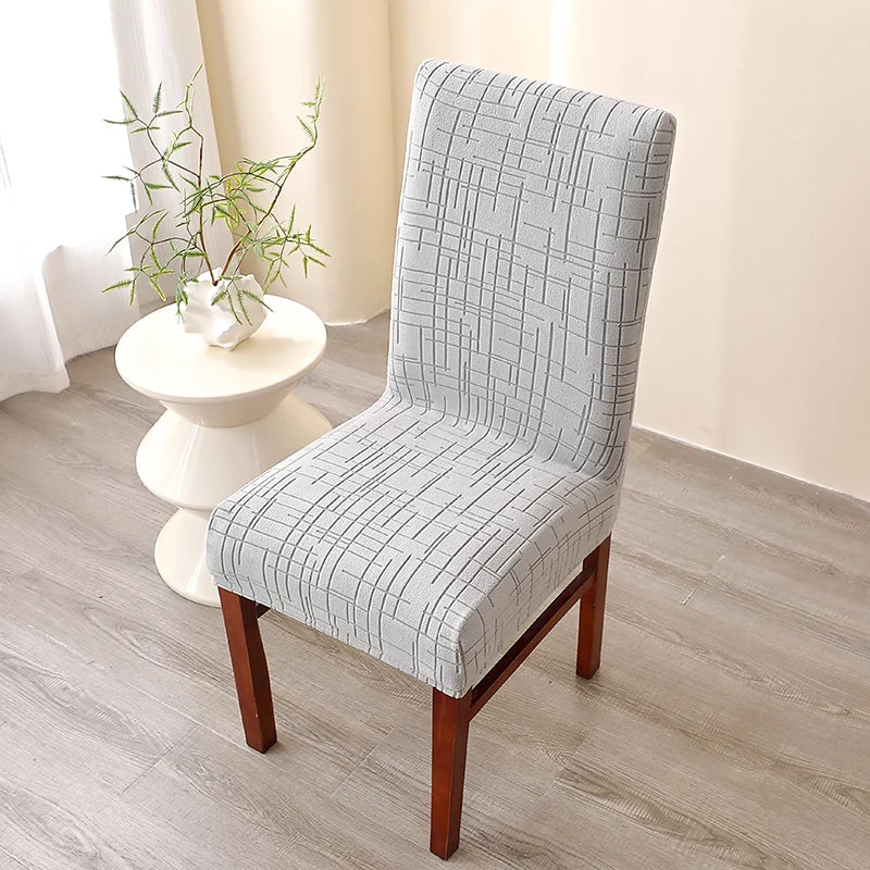 housse chaise moderne gris clair rayures horizontales verticales élastique polyester salle manger