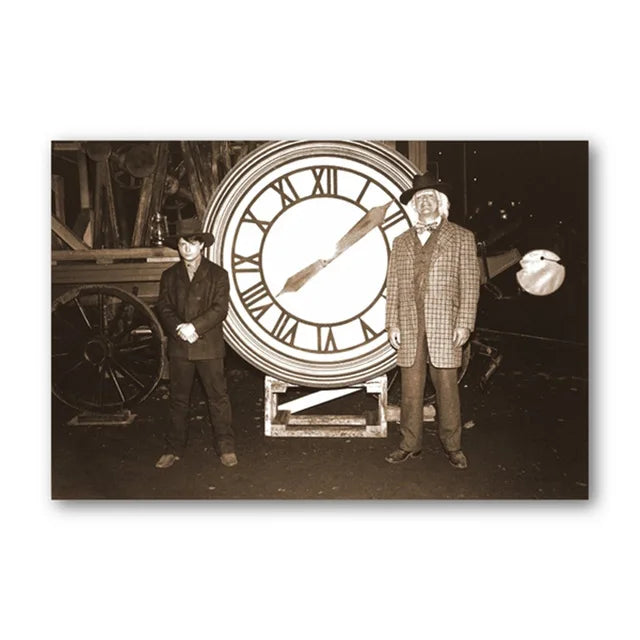 affiche horloge vintage noir blanc salon décoration tableau toile ancienne opacité paysage abstraite retretfutur
