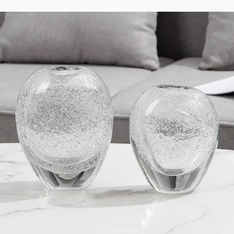 vase verre transparent texturé bulles air moderne décoration intérieur salon chambre élégant sophistication minimaliste