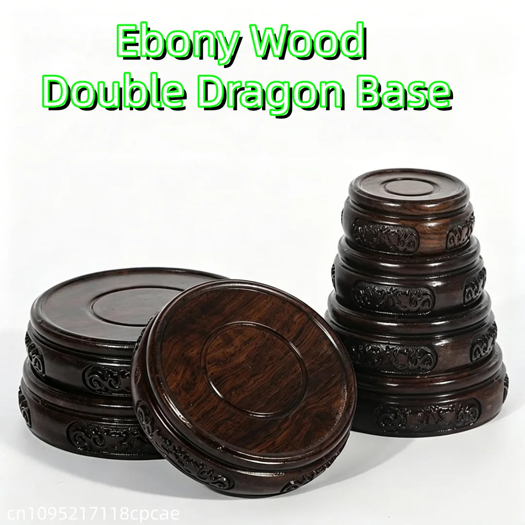 base bois sculptée décoration florale dragons marron artisanale traditionnelle stand objet maison