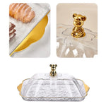 assiettes transparentes dorées couvercles poignées modernes élégantes réutilisables maison présentation desserts boissons