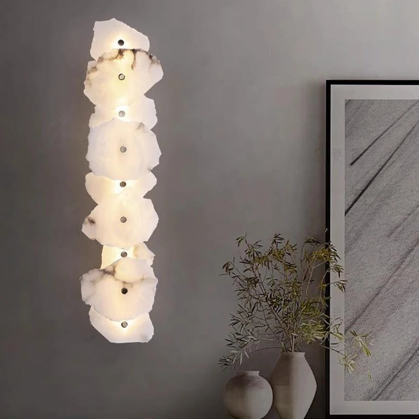 applique murale led marbre naturel moderne minimaliste fixee mur blanc gris