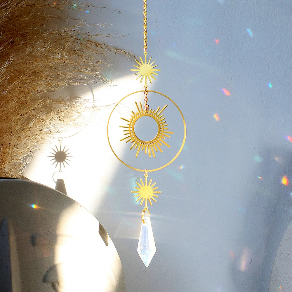 décoration murale boho or transparent lune soleil étoiles cristal extérieur jardin