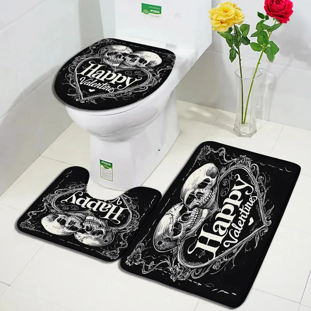 tapis toilette gothique crânes roses squelette fleurs salle bain moderne respectueux environnement halloween festive