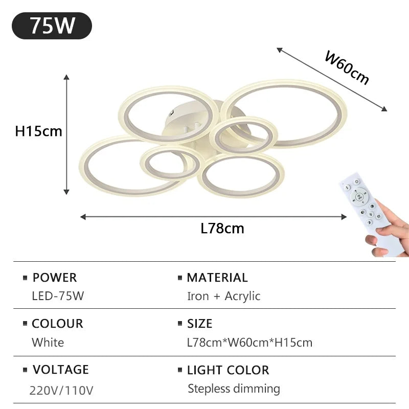 lampe led anneau blanc moderne intérieur salon chambre variateur intensité