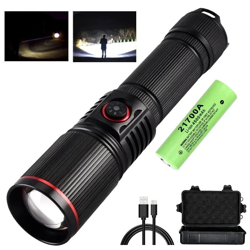 torche rechargeable 30w led noire intense camping plein air modulaire zoom
