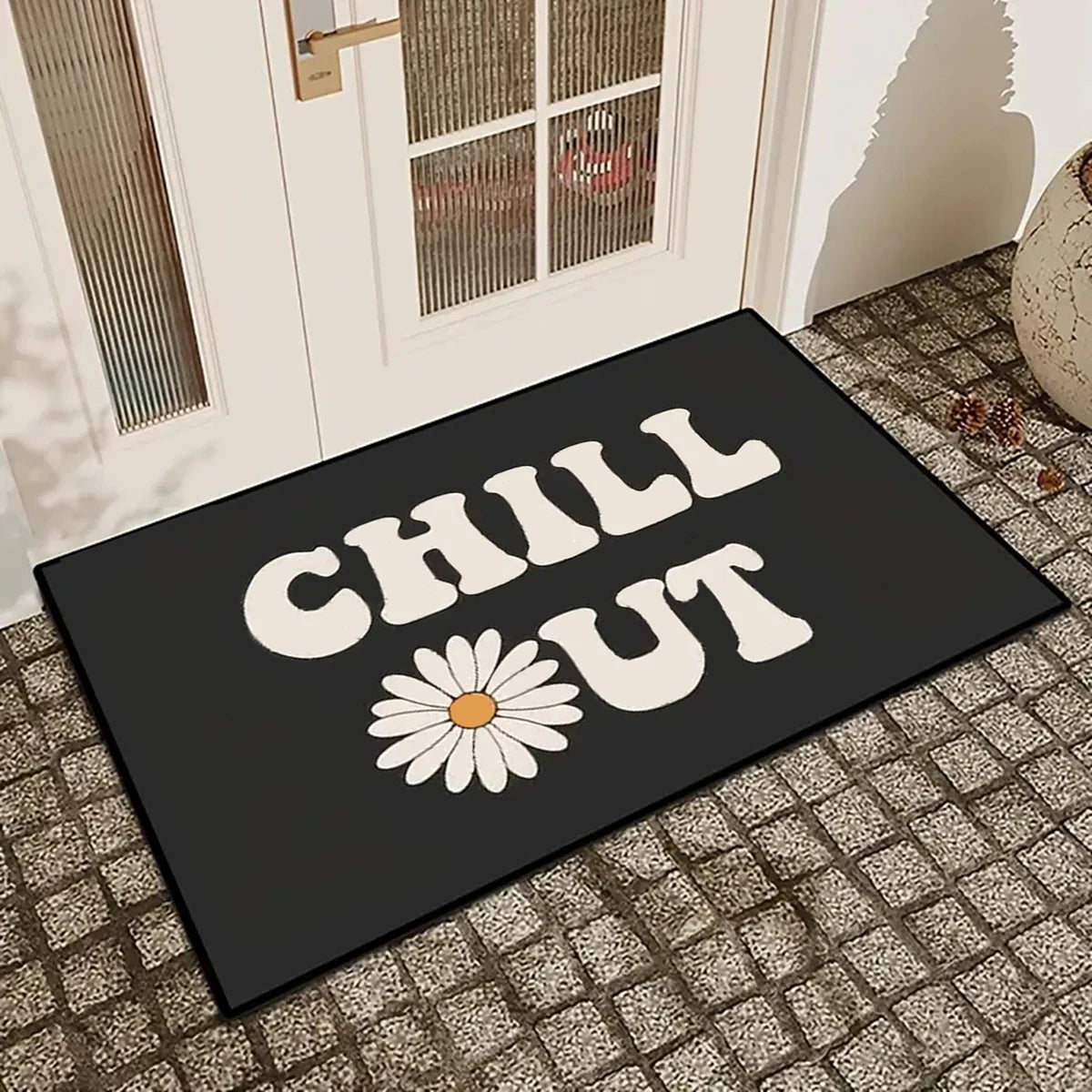 tapis d'entrée moderne fleurs colorées welcome chill out antidérapant résistant décoloration polyester