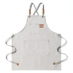 tablier cuisine toile gris classique boucles métalliques poches avant arrière adjustable