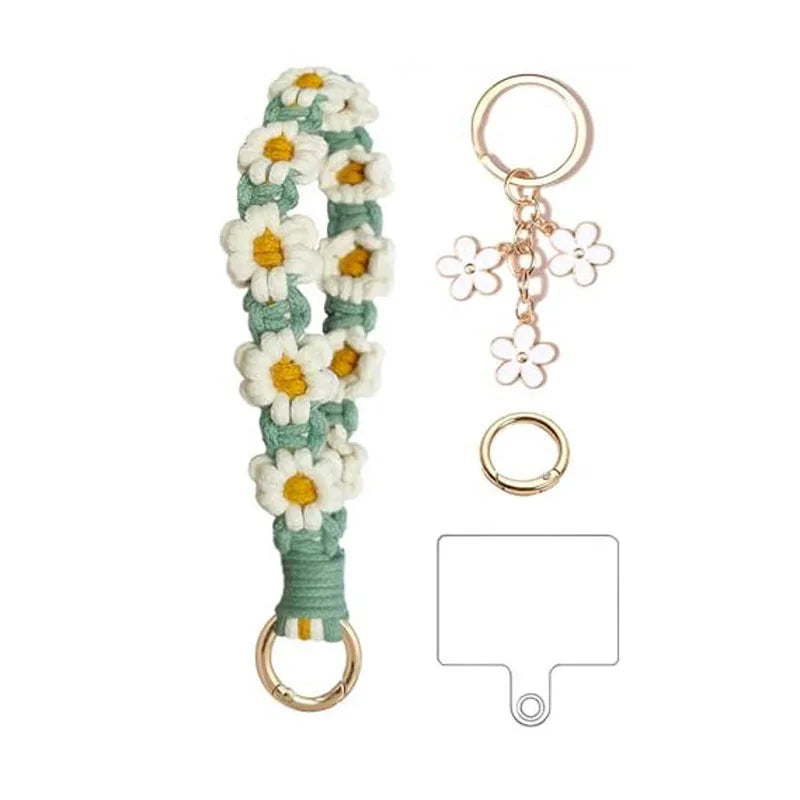 bracelet porte clés fleurs relief tissé jaune vert blanc rose bleu violet rouge vif