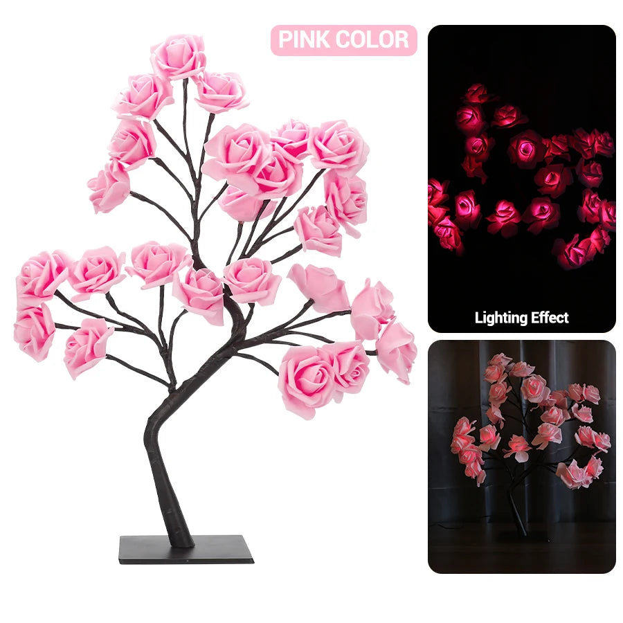lampe led arbre fleurs roses moderne décoration intérieure saint valentin veilleuse chambre salon