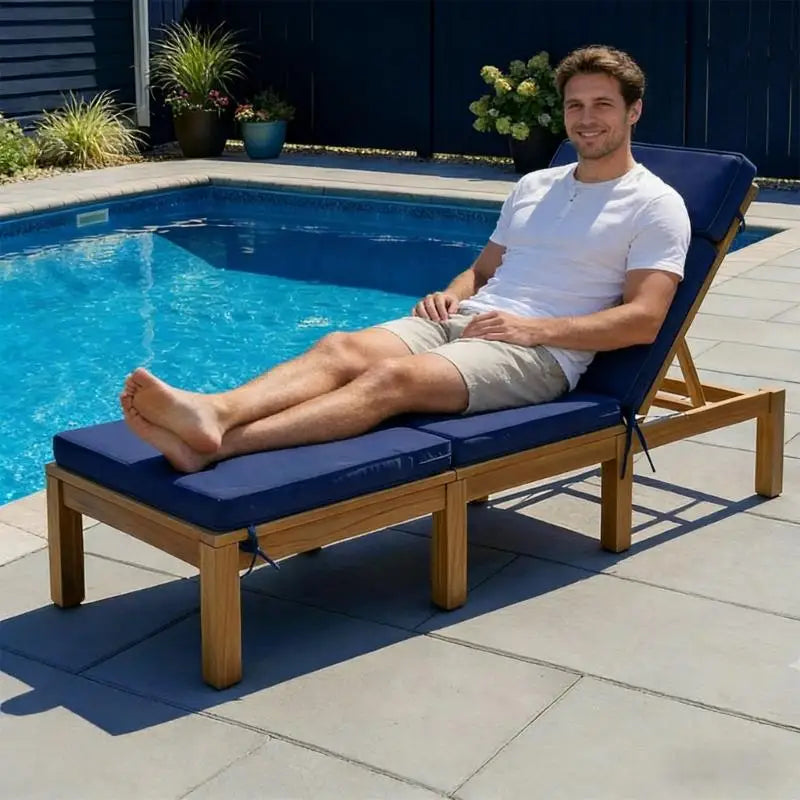 transat bleu marine moderne antidérapant mousse pu polyester uni opaque ruban fixationextérieur patio plage