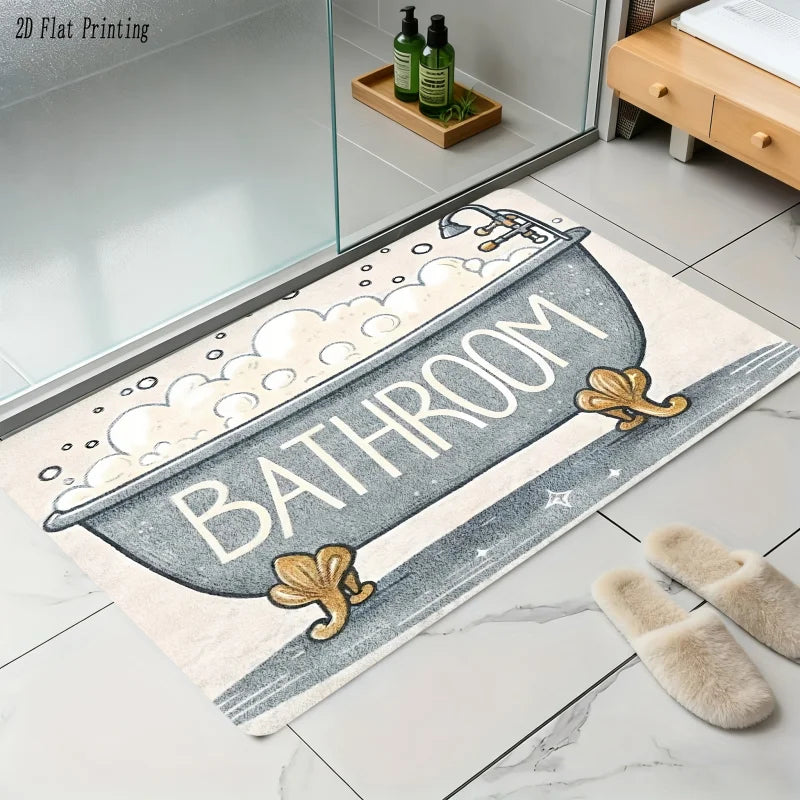 tapis bain antidérapant baignoire bulles vintage gris blanc illustration dorée moderne entrée couloir