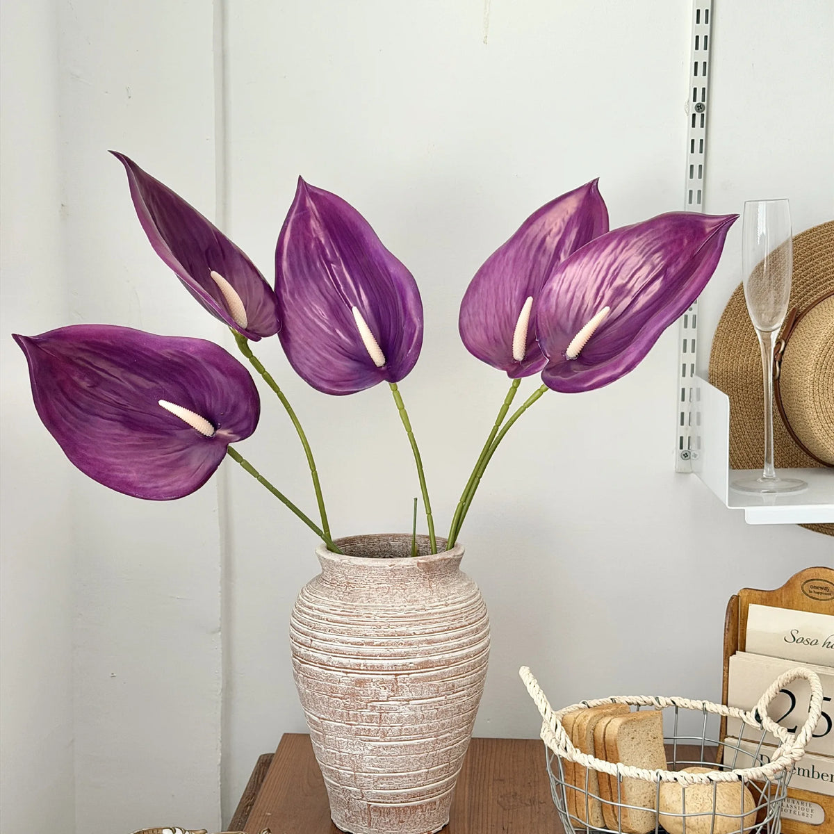fleurs artificielles anthurium rose blanc vert violet rouge modernes mariage anniversaire intérieur