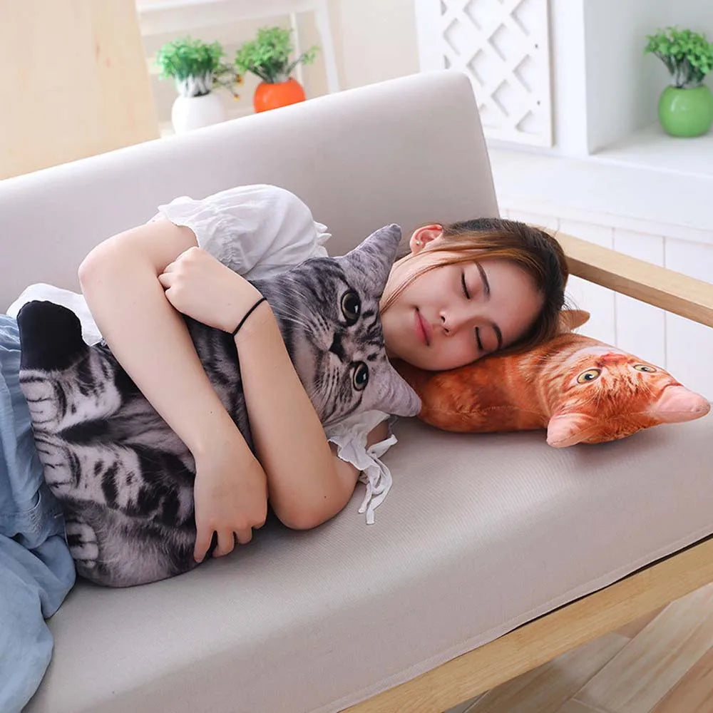 coussin chat imprimé réaliste gris orange 30cm 50cm coton décoratif lit sofa