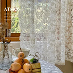 rideau tulle blanc floral dentelle transparent classique moderne chambre salon polyester