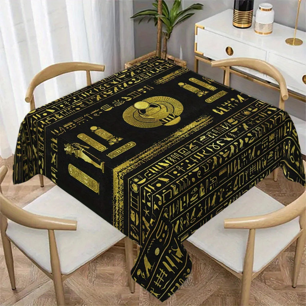 nappe égyptienne moderne symboles hiéroglyphiques or noire réutilisable table dîner polyester opaque classique